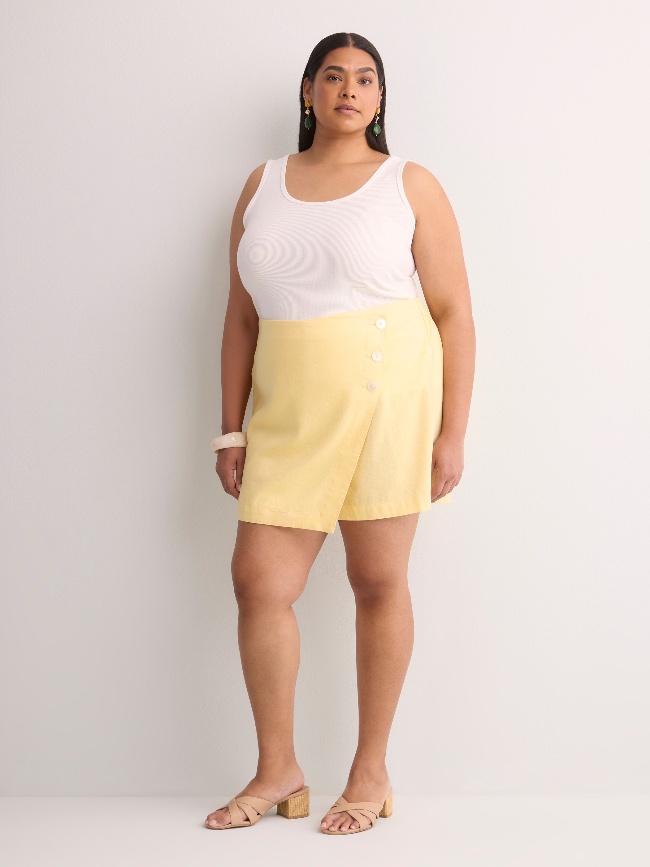 Linen-Blend Buttoned Skort
