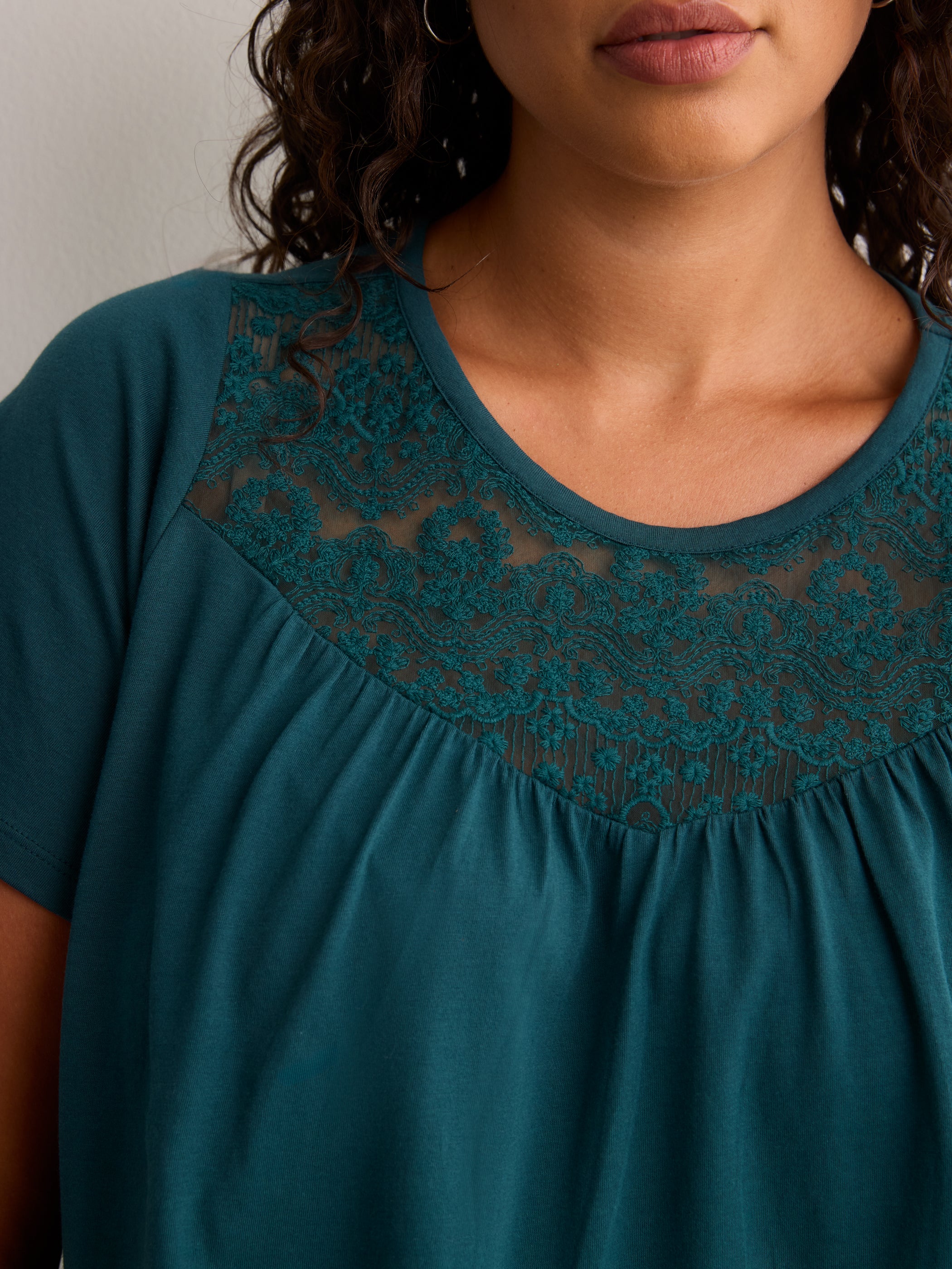Slight Swing Top with Embroidered Yoke