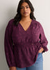 V-Neck Long-Sleeve Elastic-Waist Woven Blouse