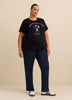 Black Short-Sleeve Crew Neck Tee with Snoopy Print