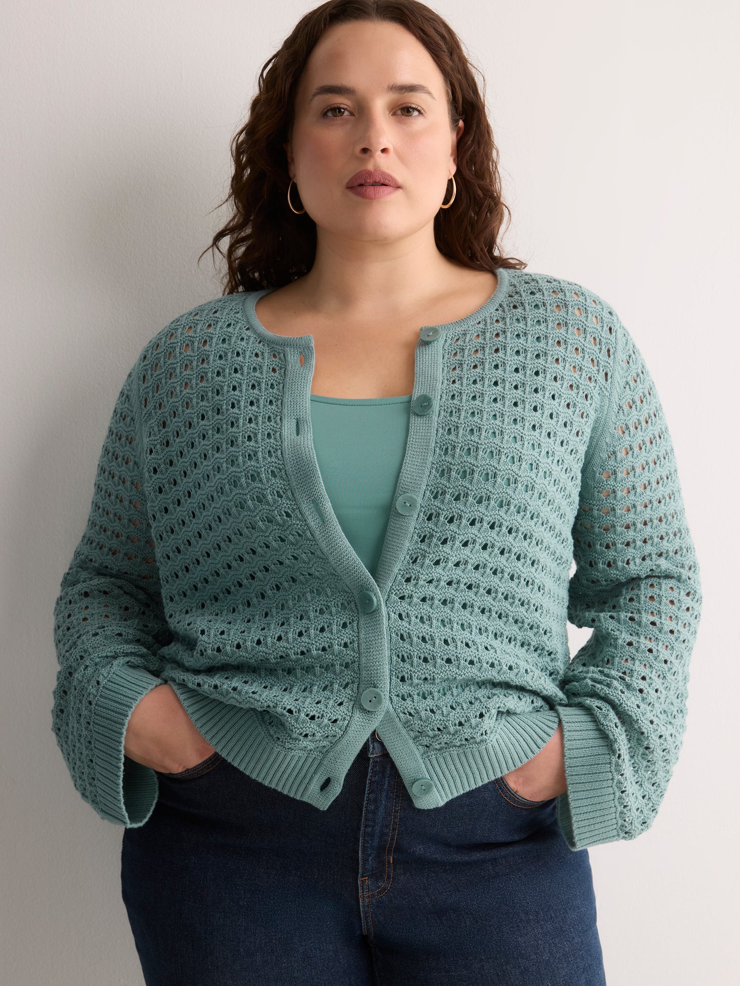 Semi-Fitted Crochet Cardigan with Long Bell Sleeves