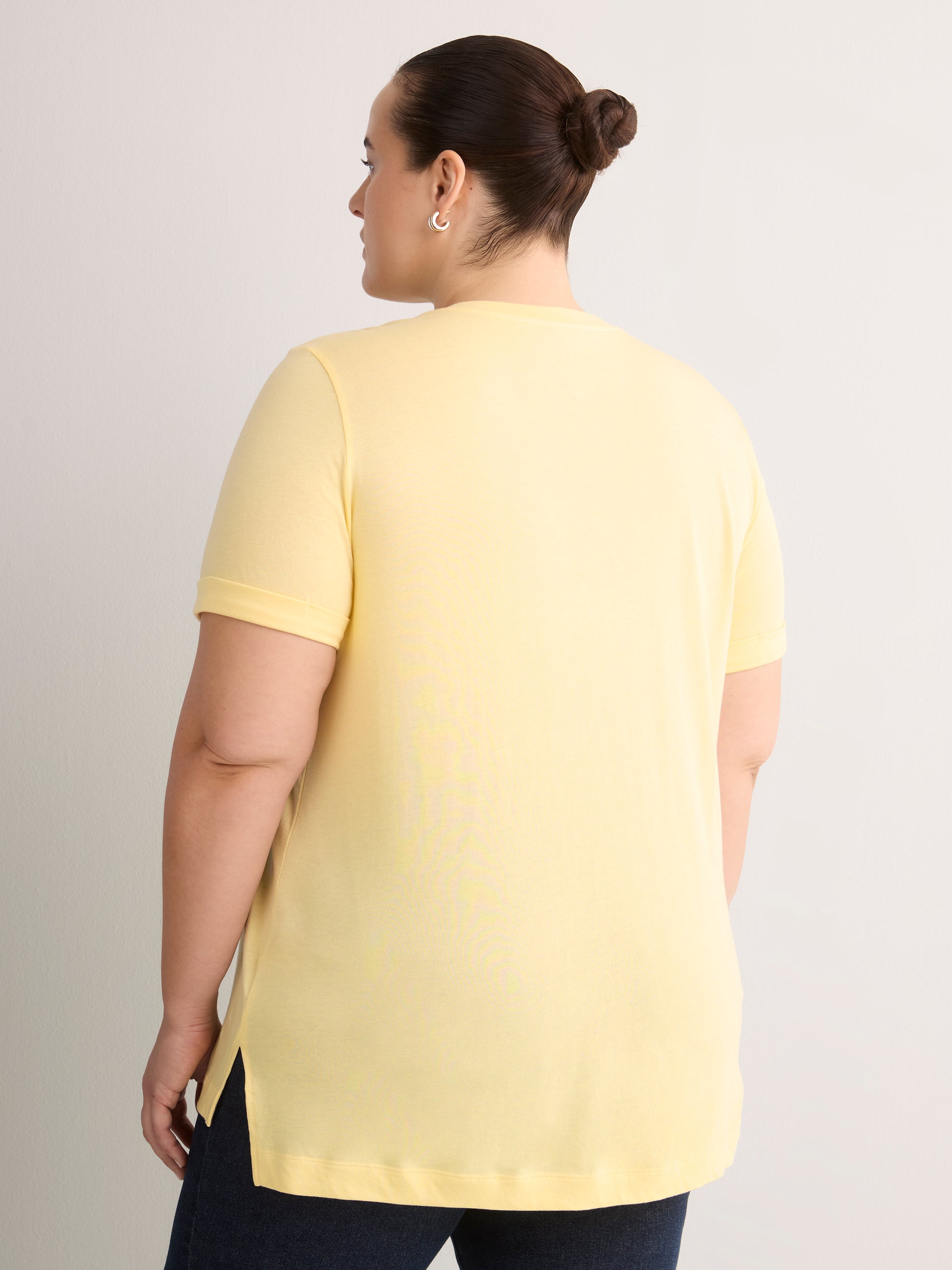 Boyfriend-Fit V-Neck Tee with Slits