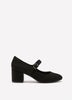 Wide Width, Marylou Black Microsuede Mid-Heel Strap Shoe
