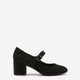 Wide Width, Marylou Black Microsuede Mid-Heel Strap Shoe