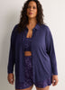 Dark Blue Buttoned-Down Pointelle Pyjama Shirt - tiVOGLIO