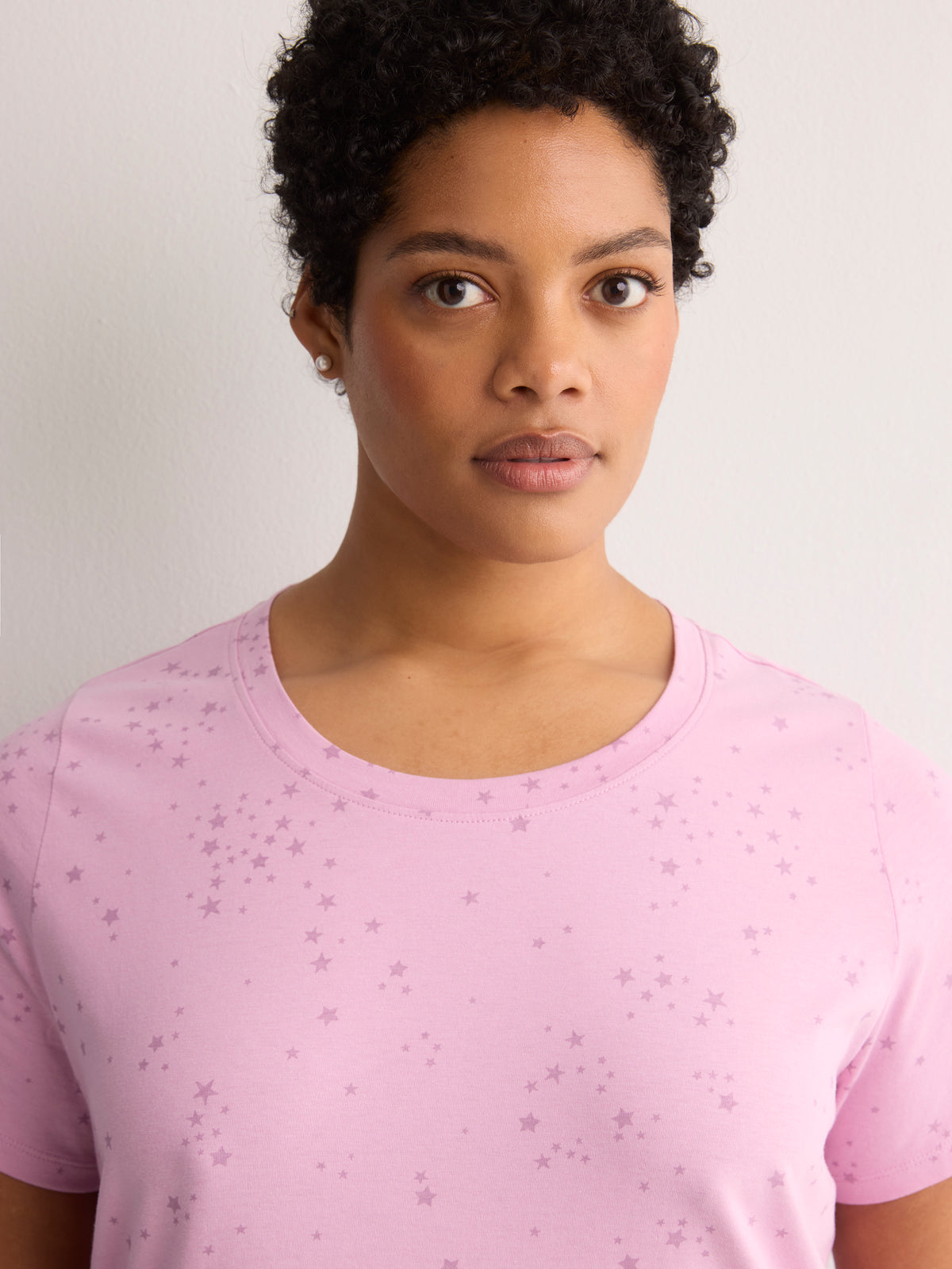 Pink Mini-Star-Print Long Short-Sleeve Sleepshirt - tiVOGLIO