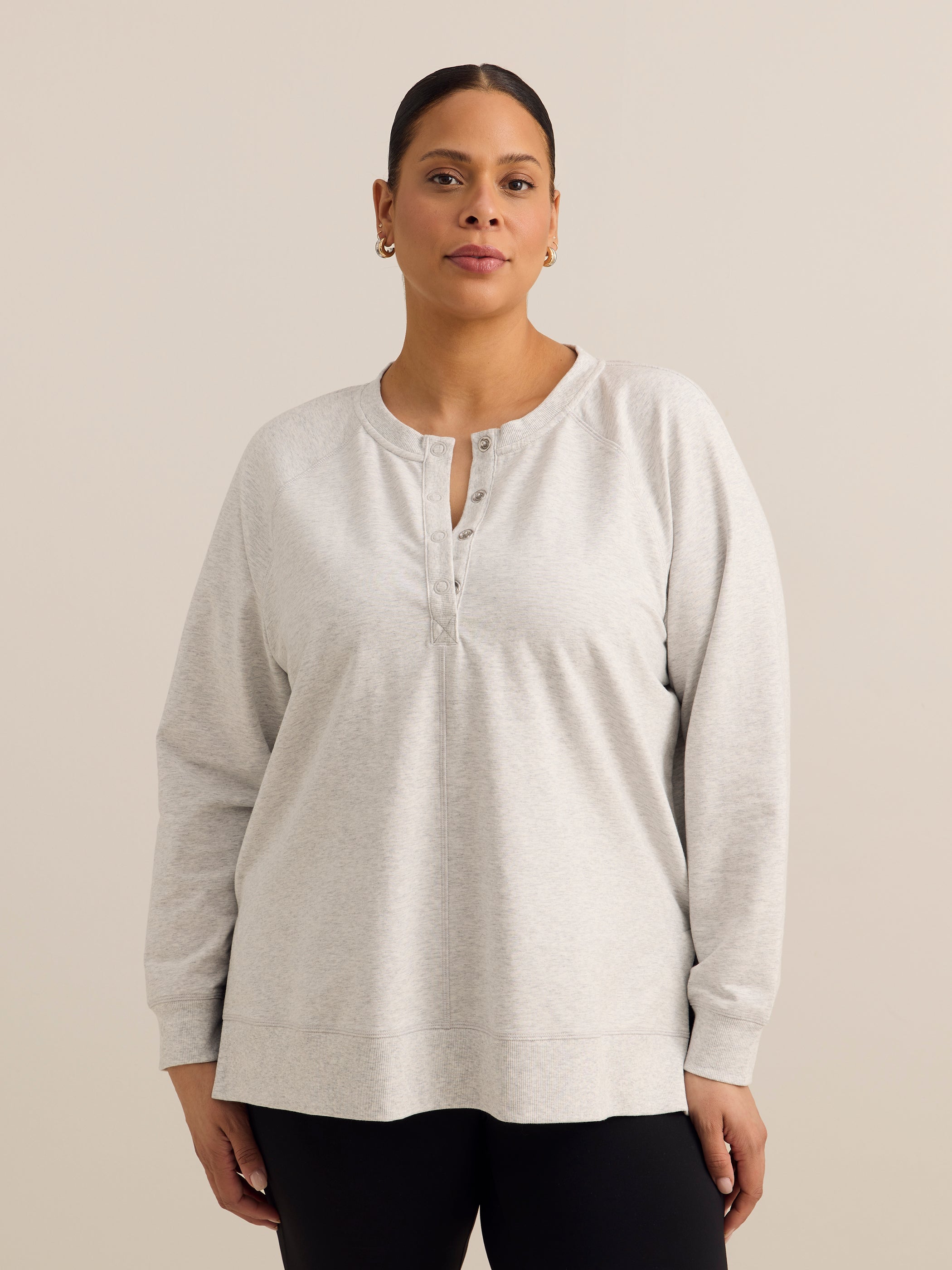 French Terry Henley Sweatshirt with Side Slits - ActiveZone