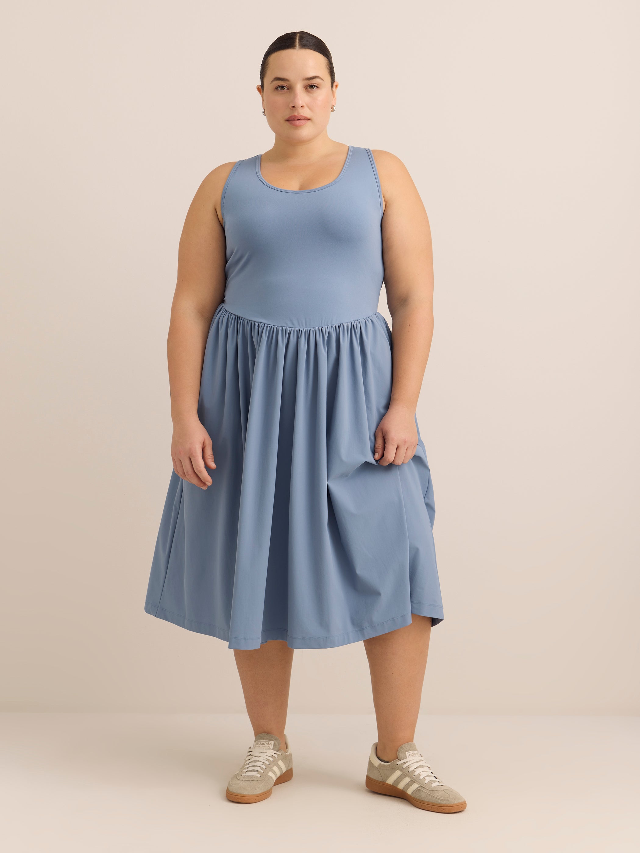 Sleeveless U-Neck Midi Dress with Peekaboo Overlap - Active Zone