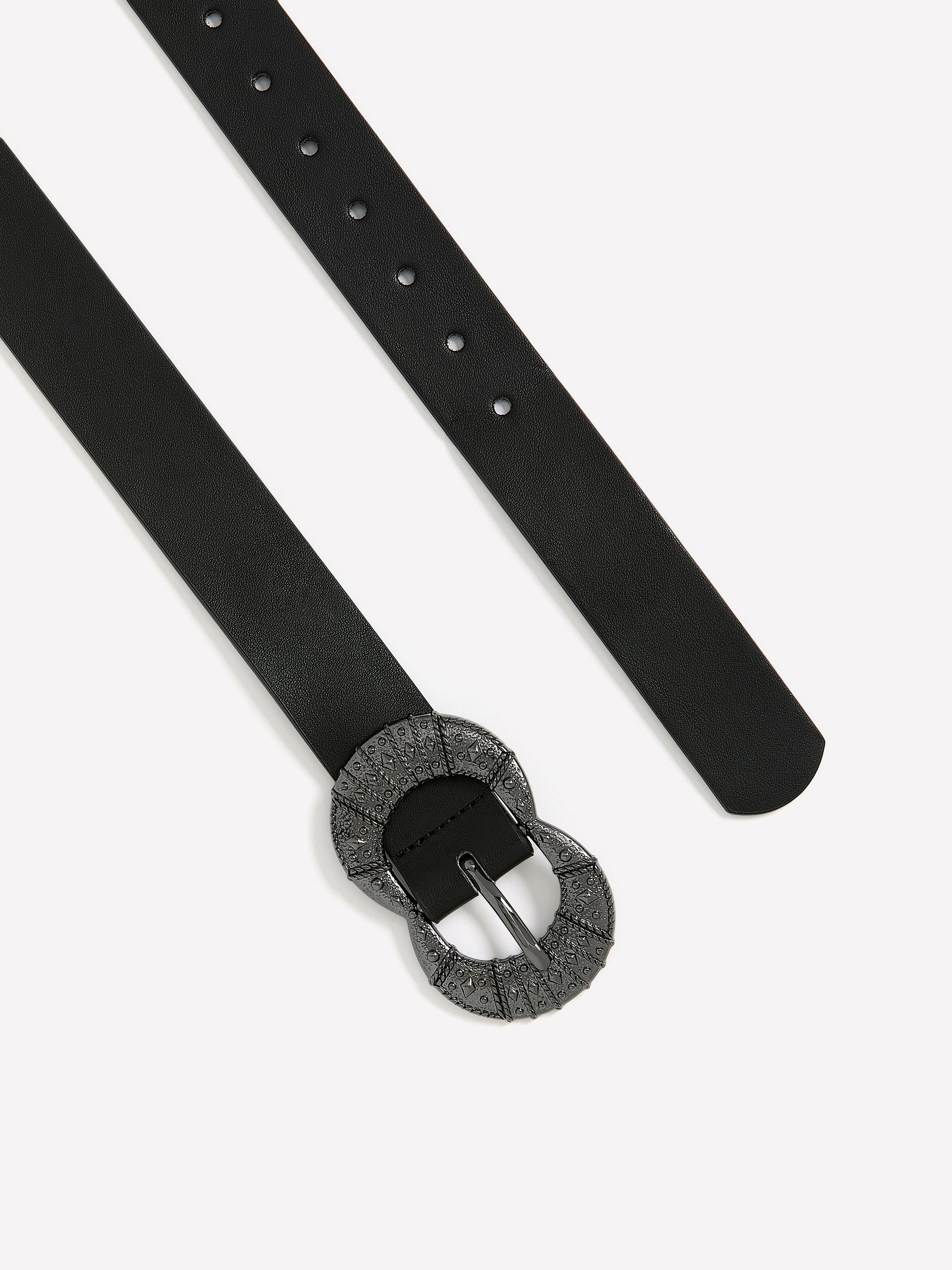 Denim Belt with Embellished Buckle