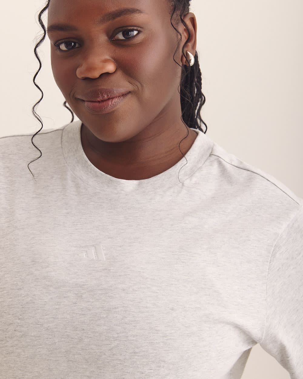 Heater Grey Crewneck Tee with Small Logo - adidas