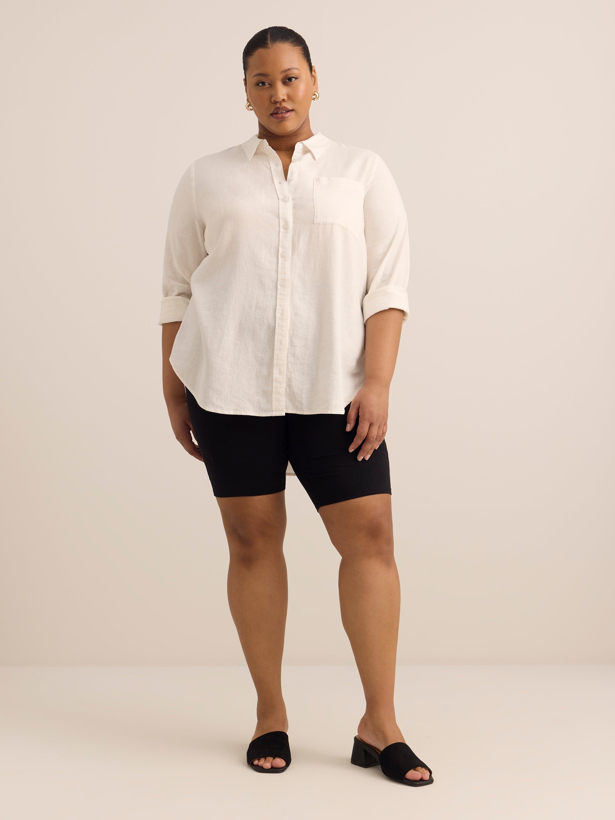Bike Short with Eyelet Palm Tree Embroidery