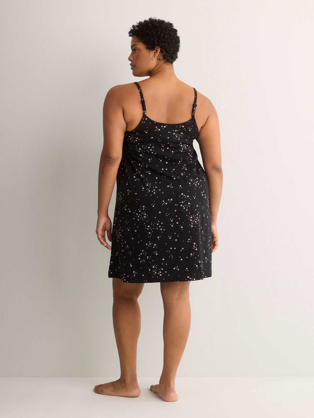 Star-Print Sleeveless Cotton Nighty with Inner Bra - tiVOGLIO