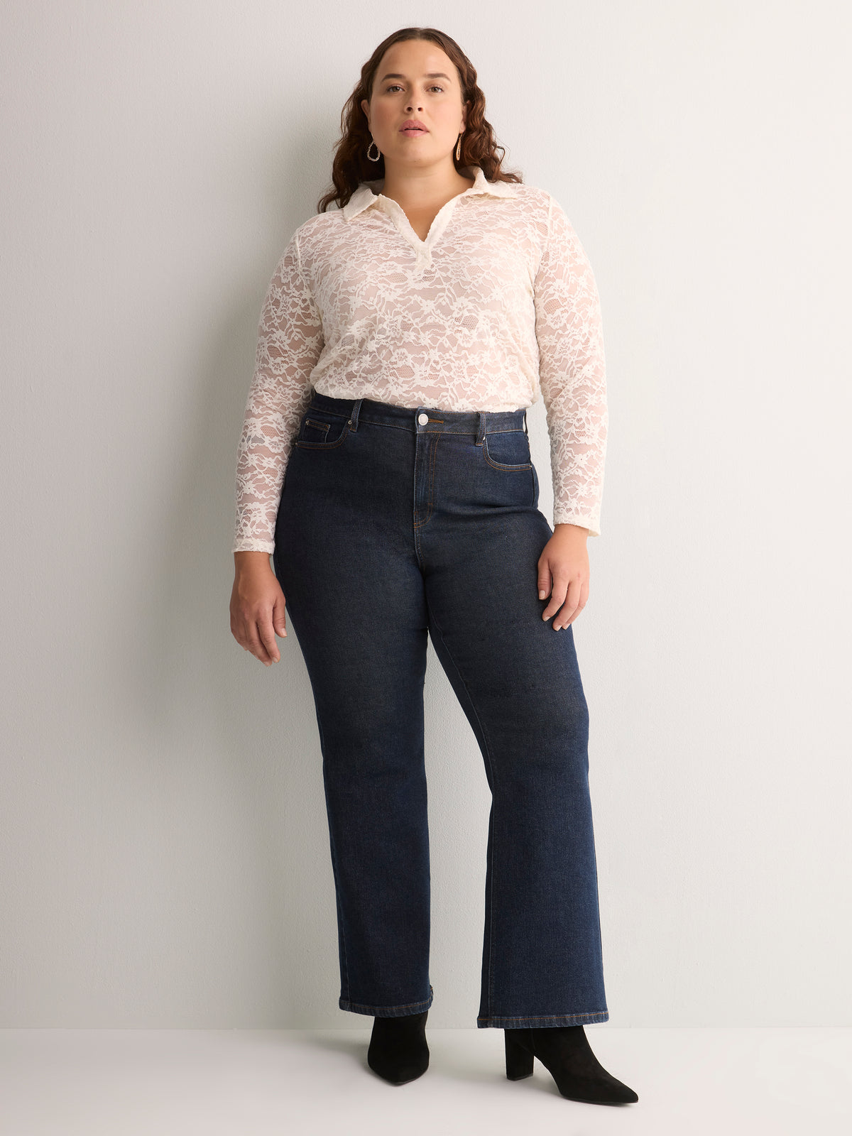 Straight-Fit Lace Polo Top