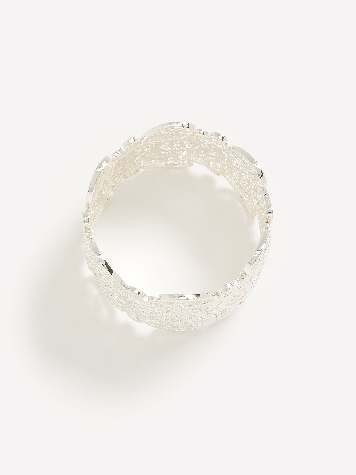 Wide Silver Lace-Effect Elastic Bracelet