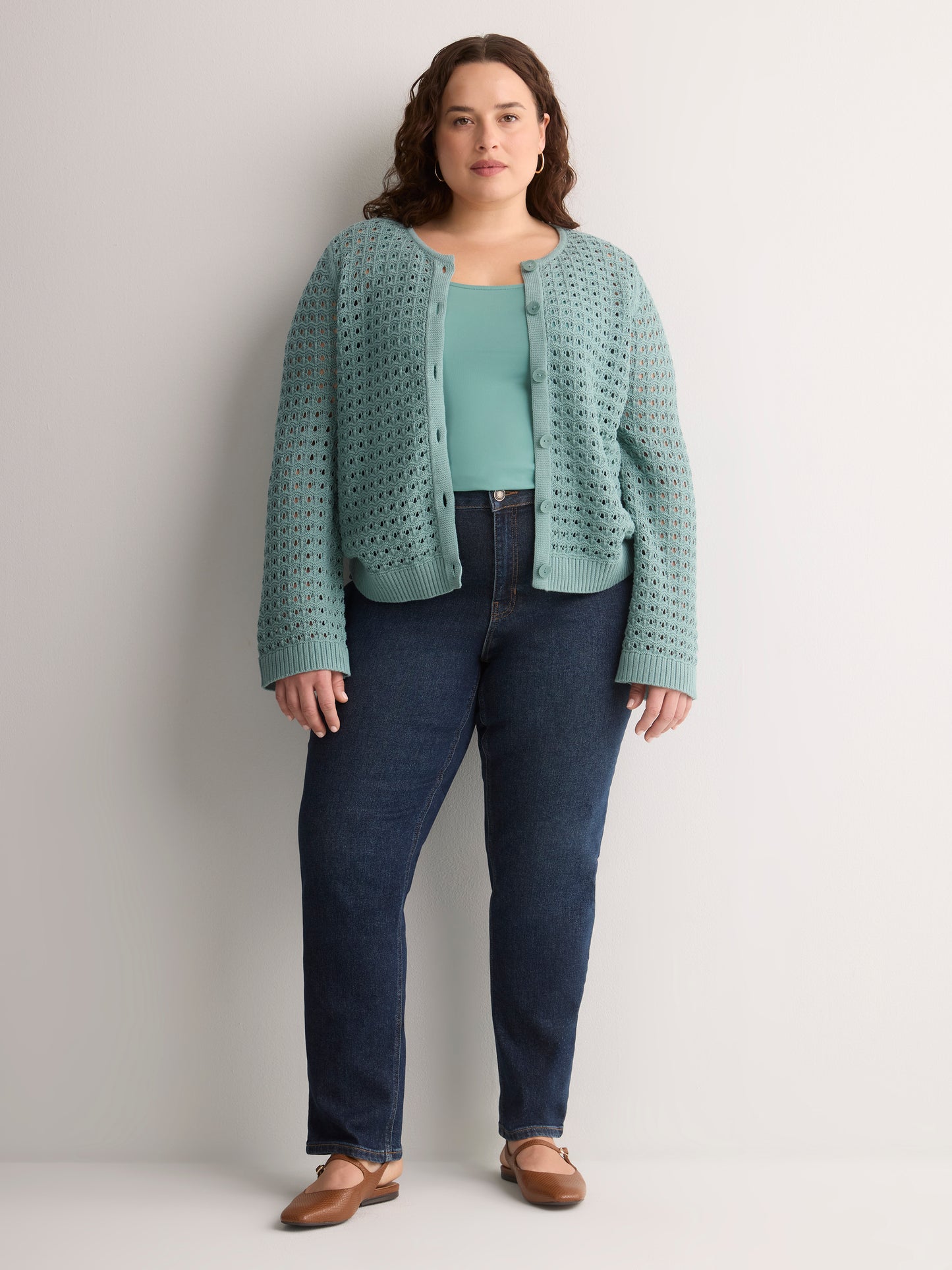 Semi-Fitted Crochet Cardigan with Long Bell Sleeves