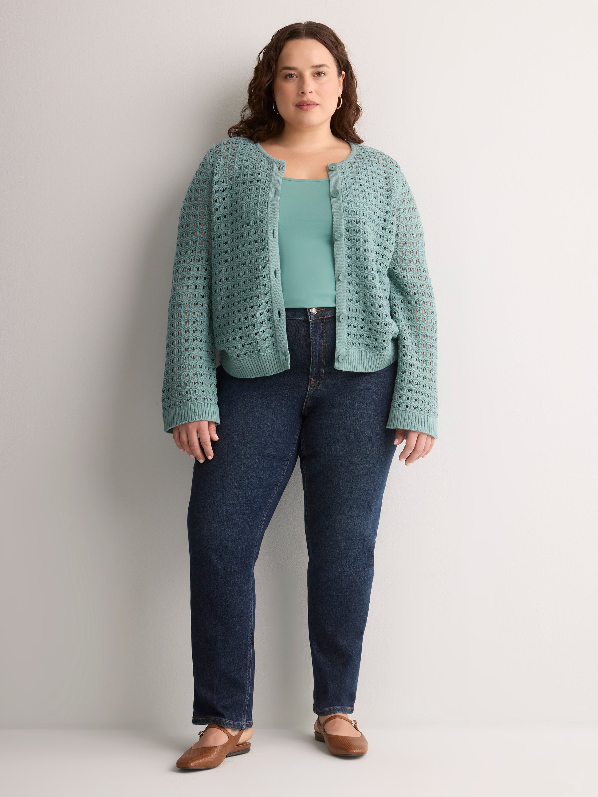 Semi-Fitted Crochet Cardigan with Long Bell Sleeves