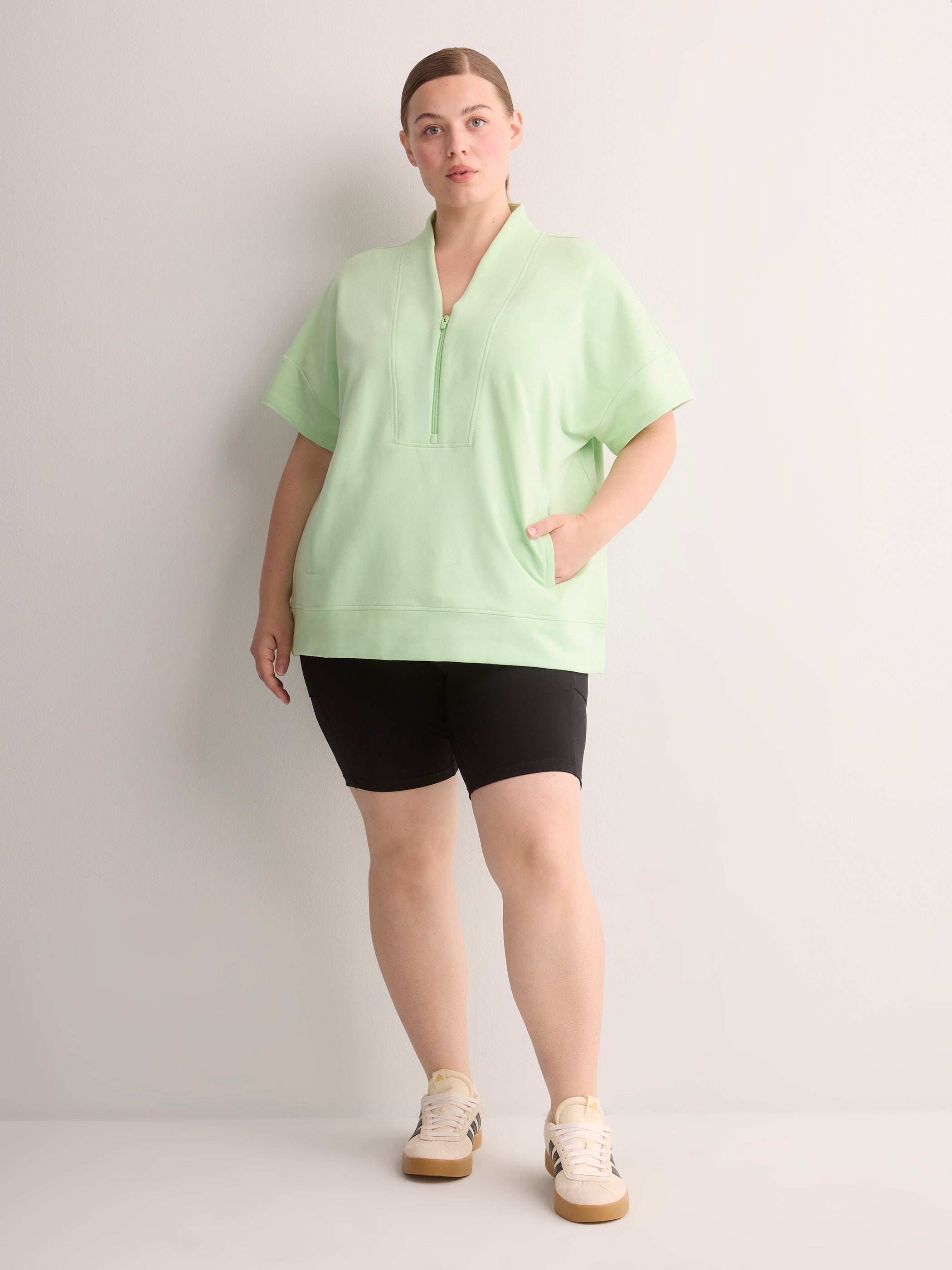 Active Zone French Terry Half-Zip Cap-Sleeve Plus Size Sweatshirt