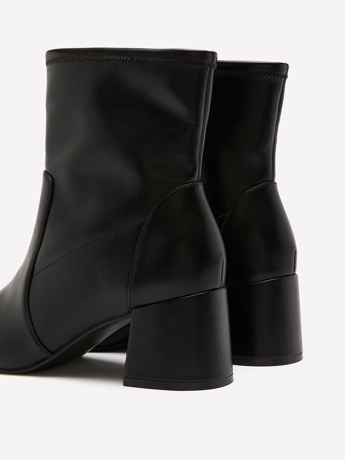 Extra Wide Width, Black Faux Leather Mid-Block-Heel Bootie