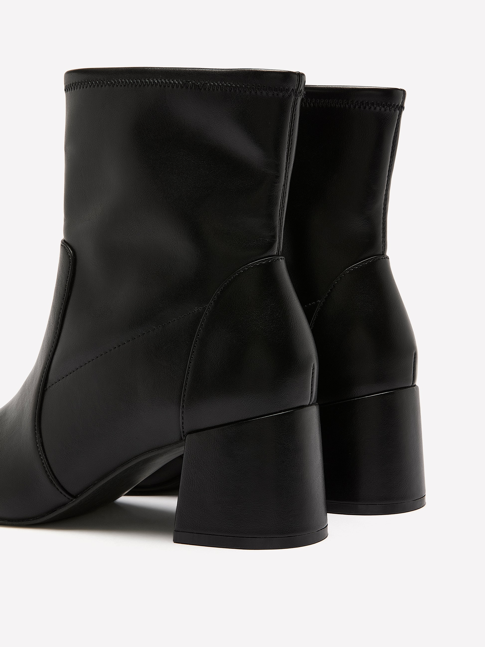 Extra Wide Width, Black Faux Leather Mid-Block-Heel Bootie