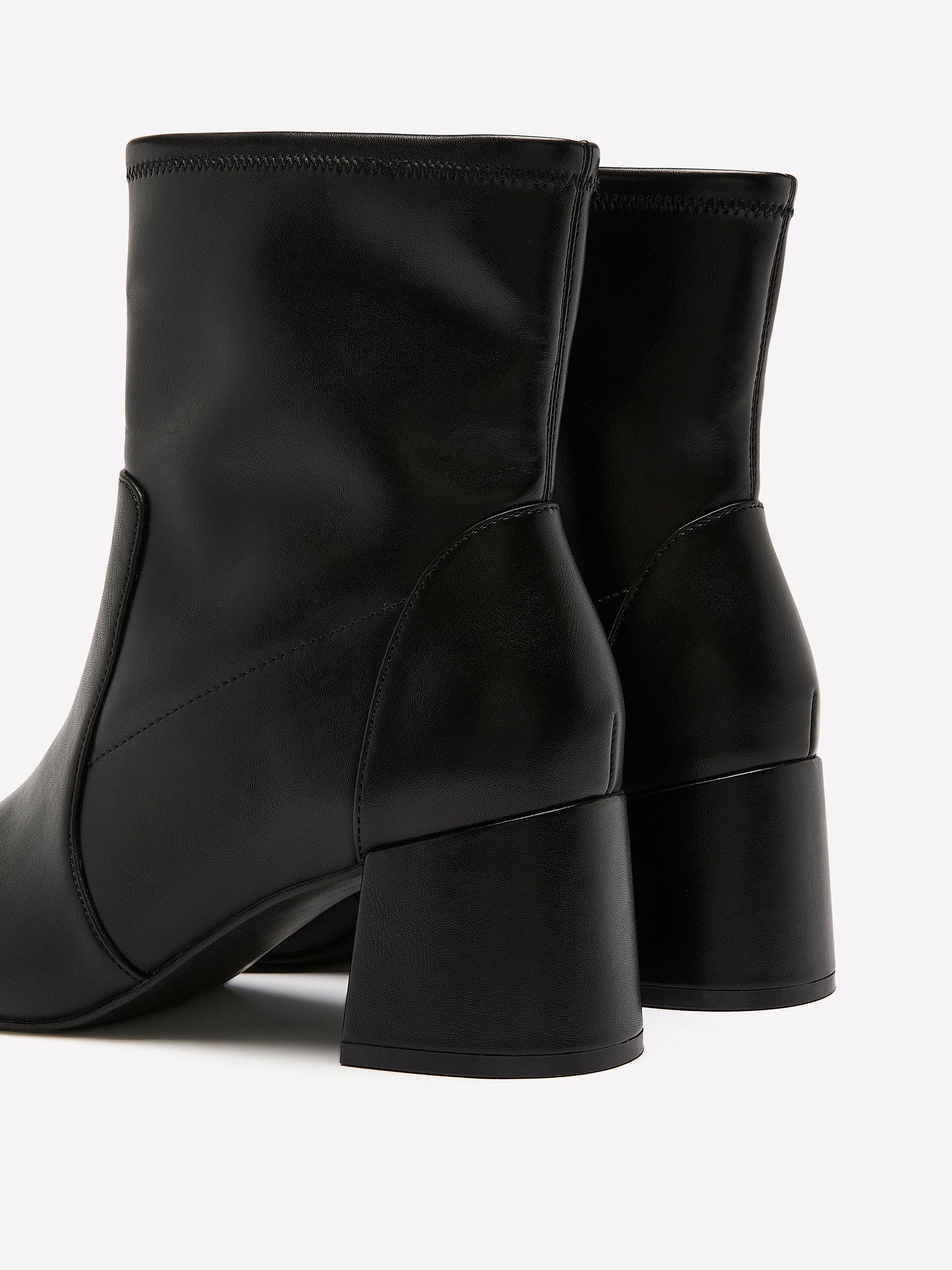Extra Wide Width, Black Faux Leather Mid-Block-Heel Bootie