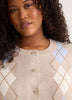 Cardigan boutonné à col rond en mélange de coton à motif argyle, tissu responsable