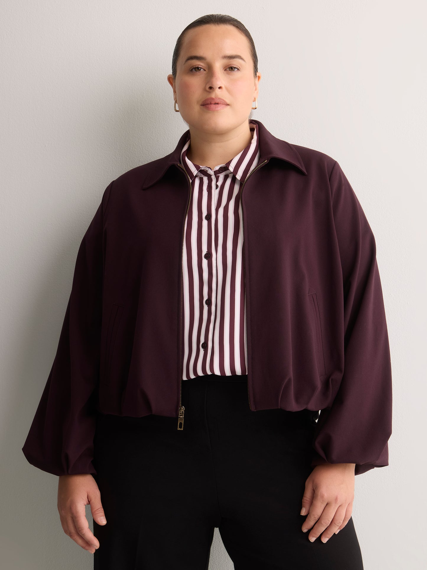 Dark Balloon-Hem Bomber Jacket