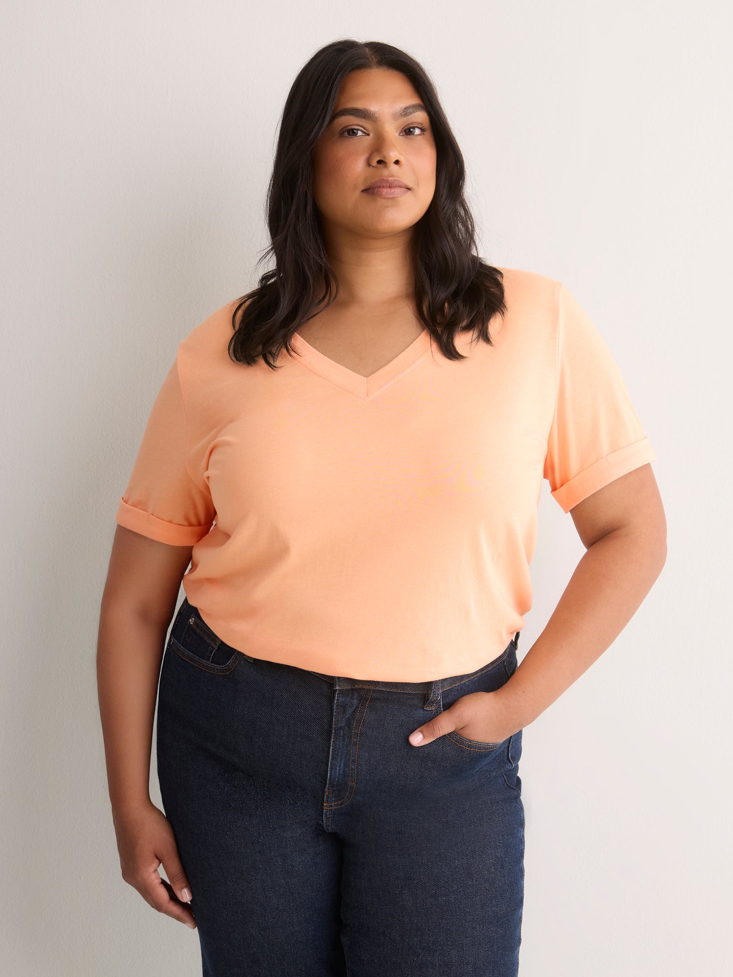 Boyfriend-Fit V-Neck Tee with Slits