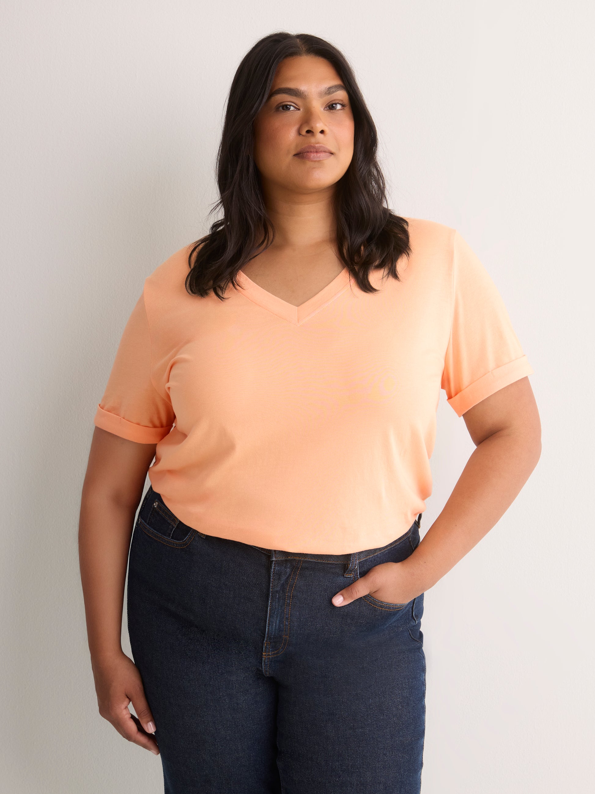 Boyfriend-Fit V-Neck Tee with Slits