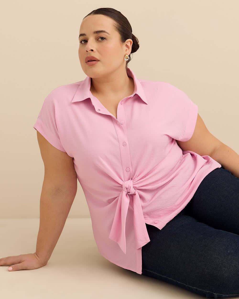 Blouse boutonnée avec noeud à la taille