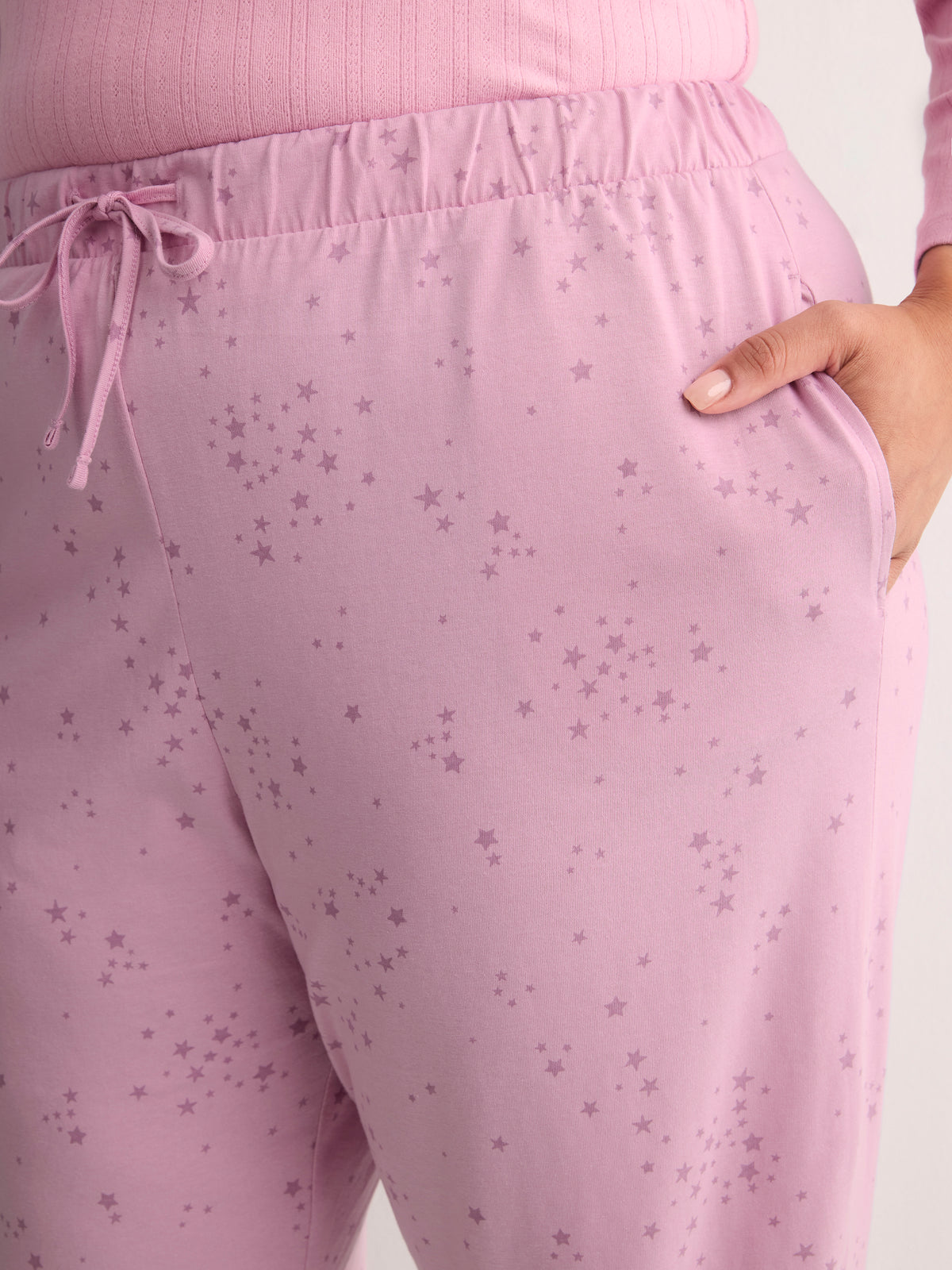 Pink Mini-Star Print Cotton Knit Jogger Pant - tiVOGLIO