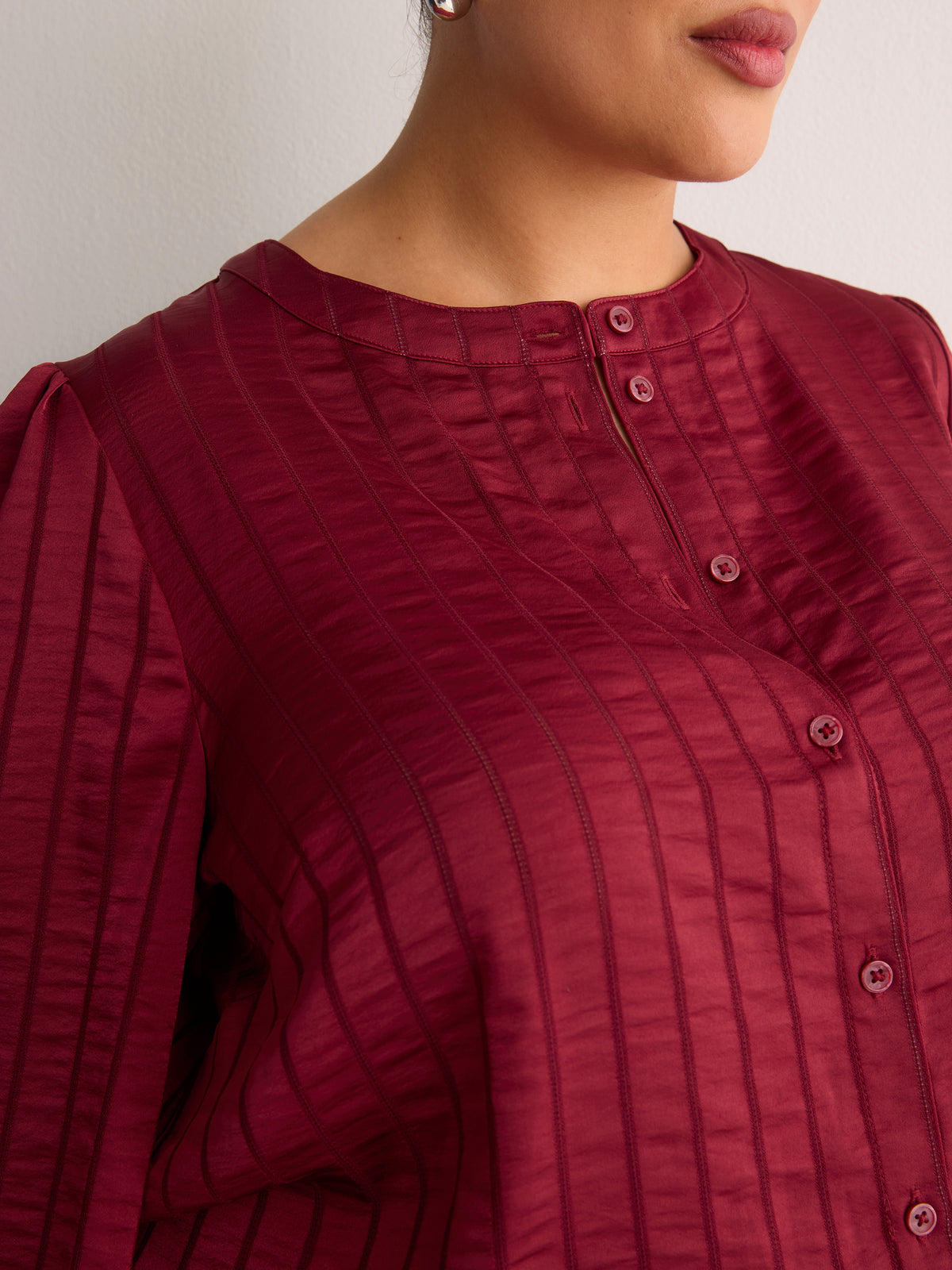 Short Buttoned-Down Elastic-Waist Blouse