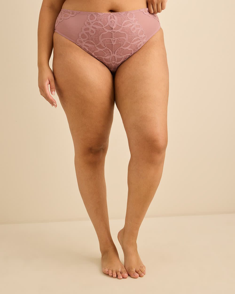 Culotte échancrée en dentelle rose foncé avec maille - Déesse Collection