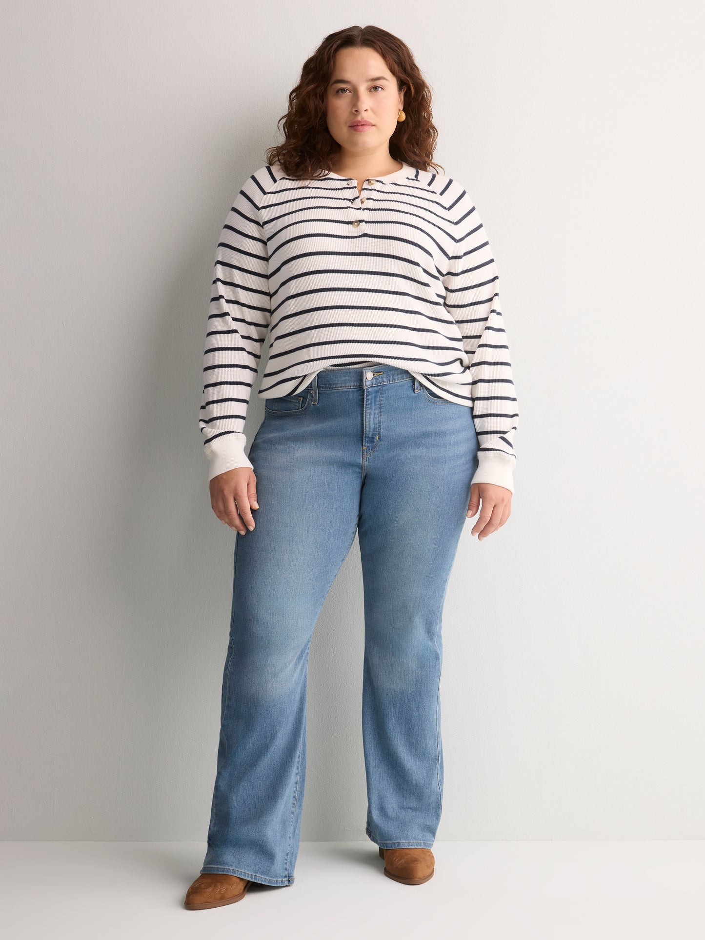 White and Navy Striped Henley Long-Sleeve Tee - Levi's