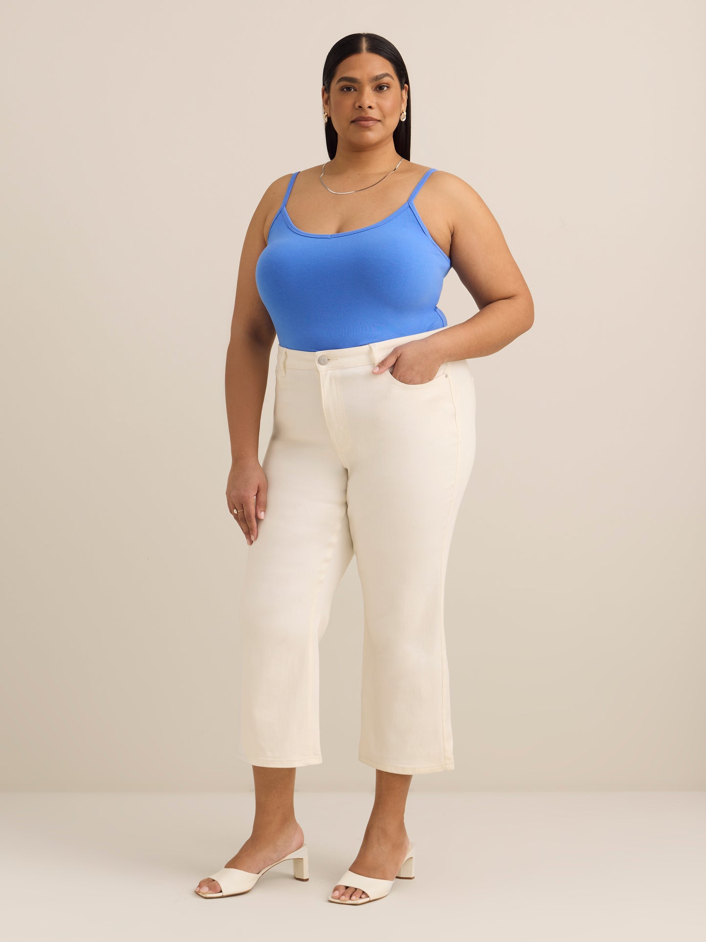 Camisole ajustée unie en coton à  bretelles ajustables