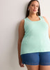 Scoop-Neck Embroidered Ribbed Knit Fitted Tank Top