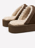 Wide Width, Microsuede Flat Platform Slippers with Faux-Fur Lining