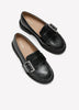 Extra Wide Width, Black Chunky Faux Leather Loafer with Side Buckle