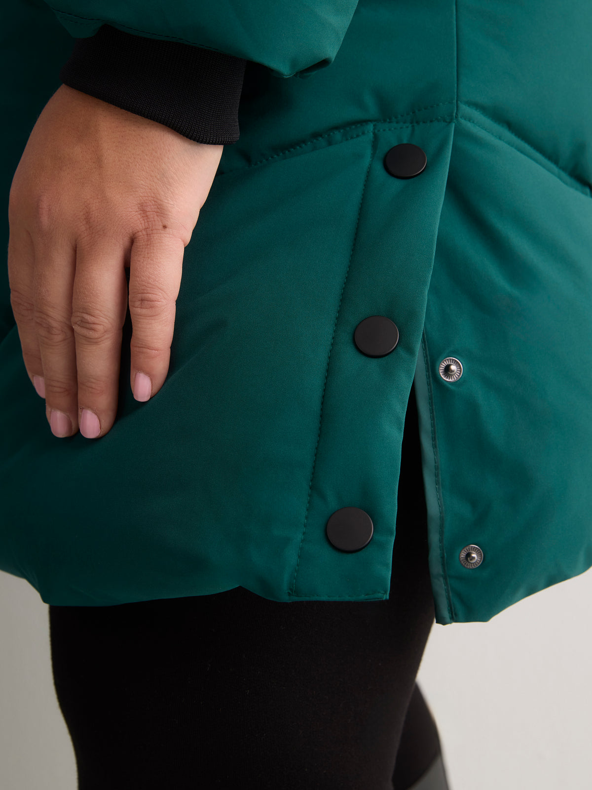 Black Hooded Knee-Length Stretch Puffer Jacket