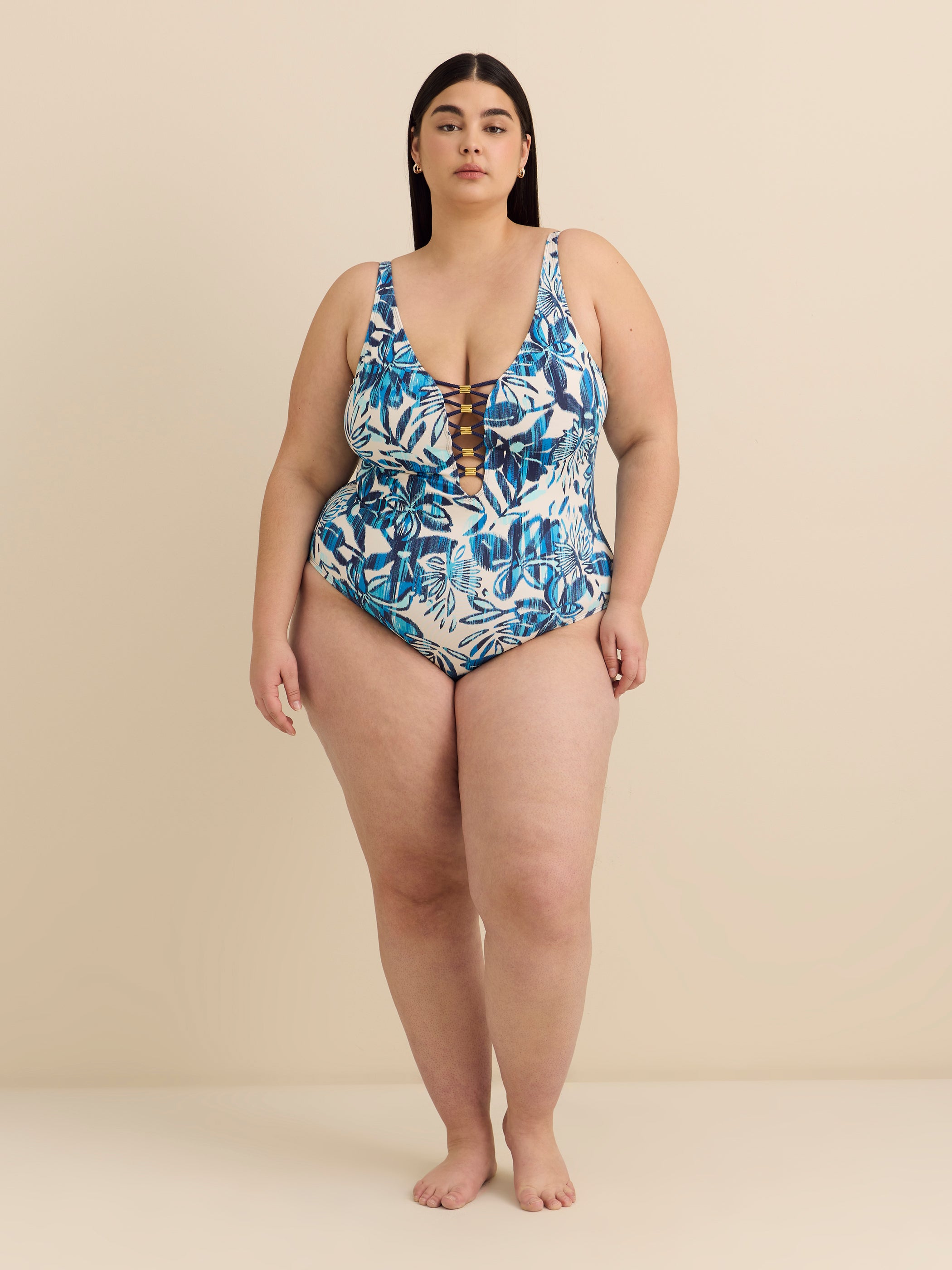 Maillot de bain une pièce lacé au devant - Bleu Rod Beattie 