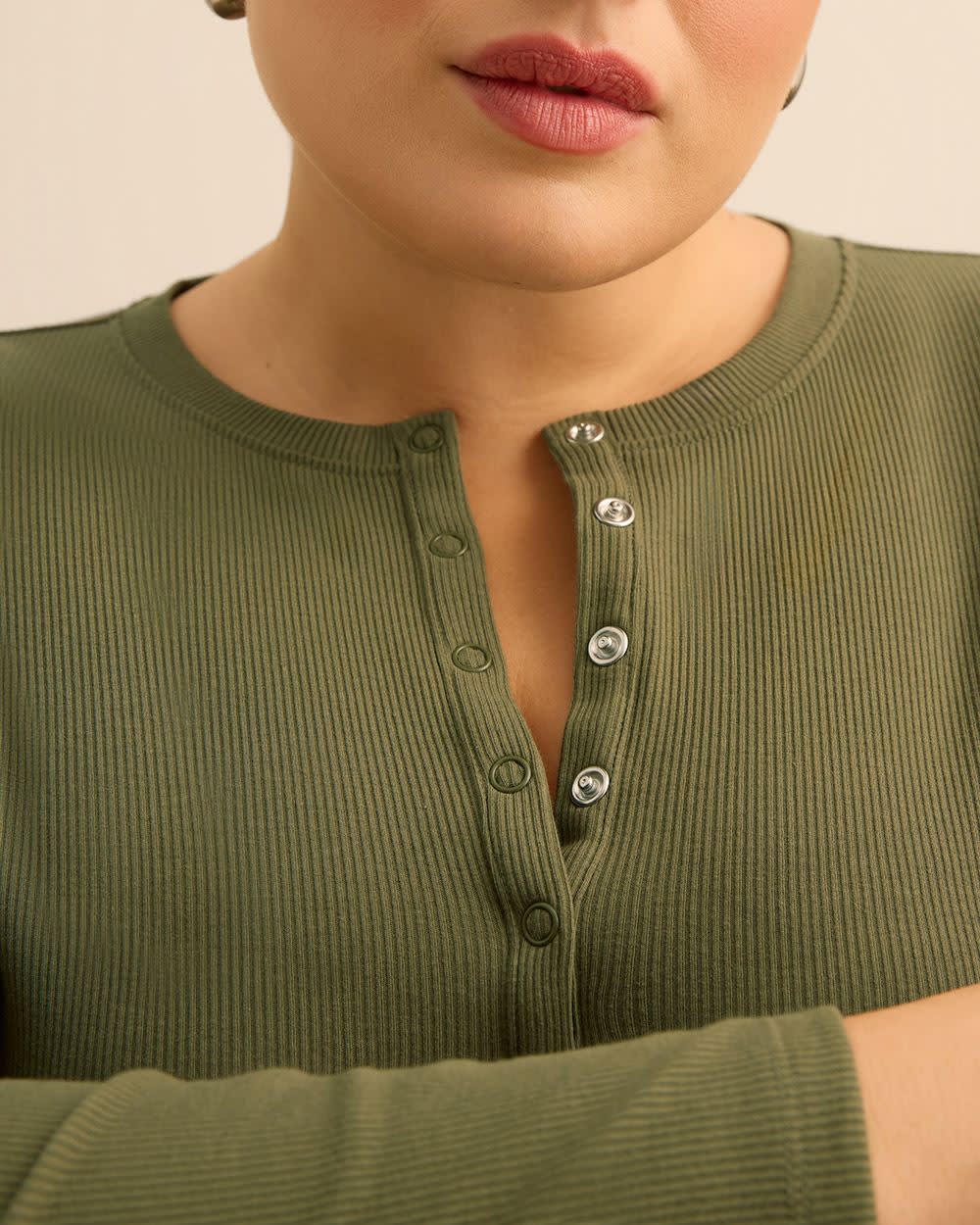 Long-Sleeve Ribbed Knit Henley Top | Penningtons