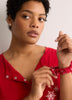 Red Snowflake Henley Tee and Straight Pant Pyjama Set - tiVOGLIO