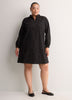 Black A-Line Long-Sleeve Denim Dress with Ruffled Collar