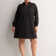 Black A-Line Long-Sleeve Denim Dress with Ruffled Collar