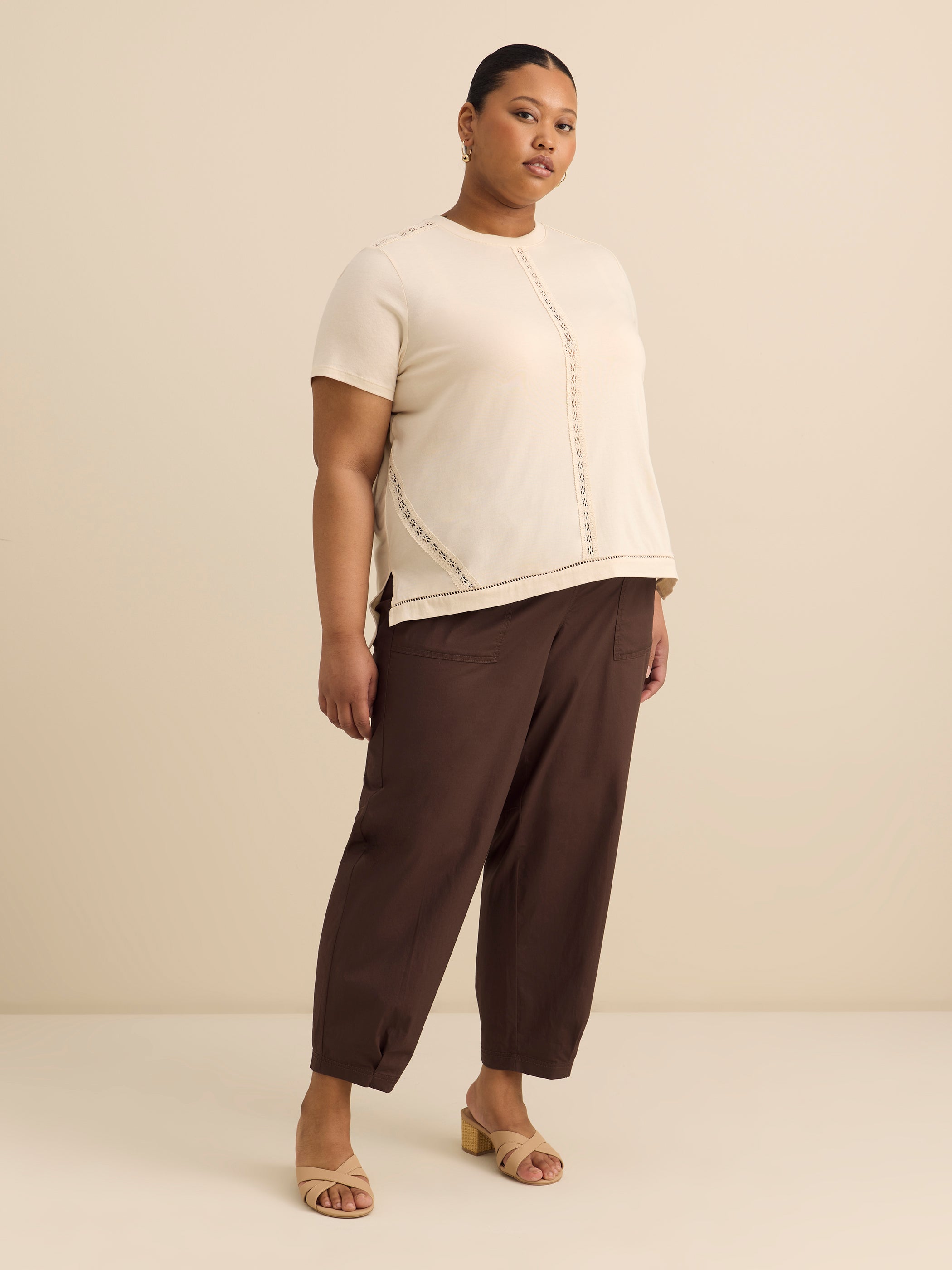 Crewneck Top with Crochet Details