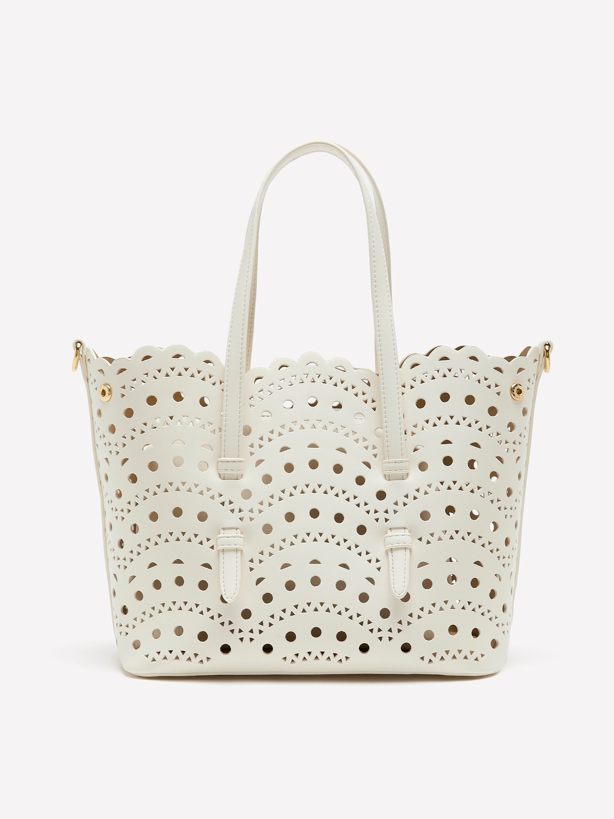 White Perforated Crossbody Handbag