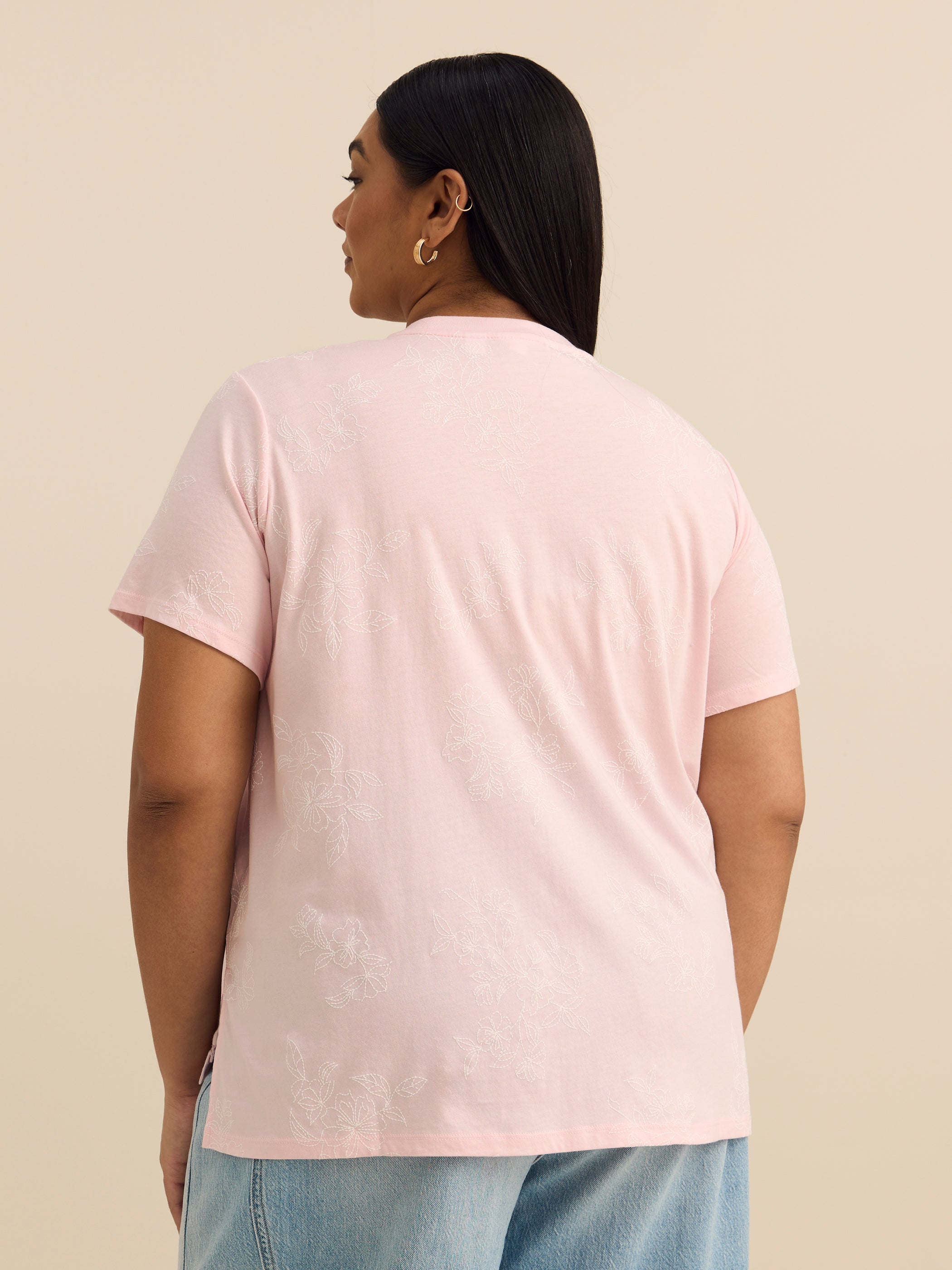 Crewneck Top with Crochet Details