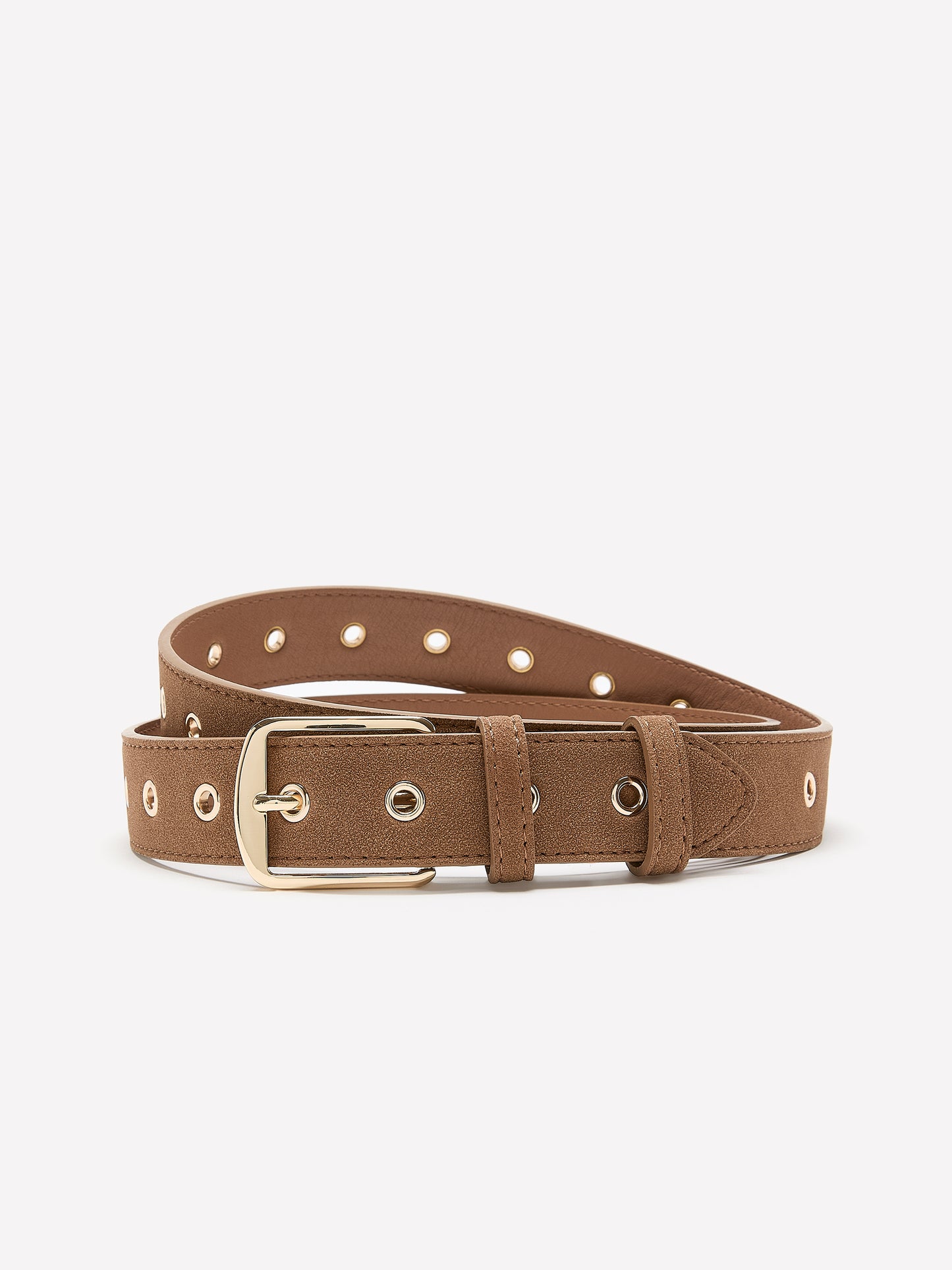 Cognac Faux-Suede Belt with Metallic Eyelet