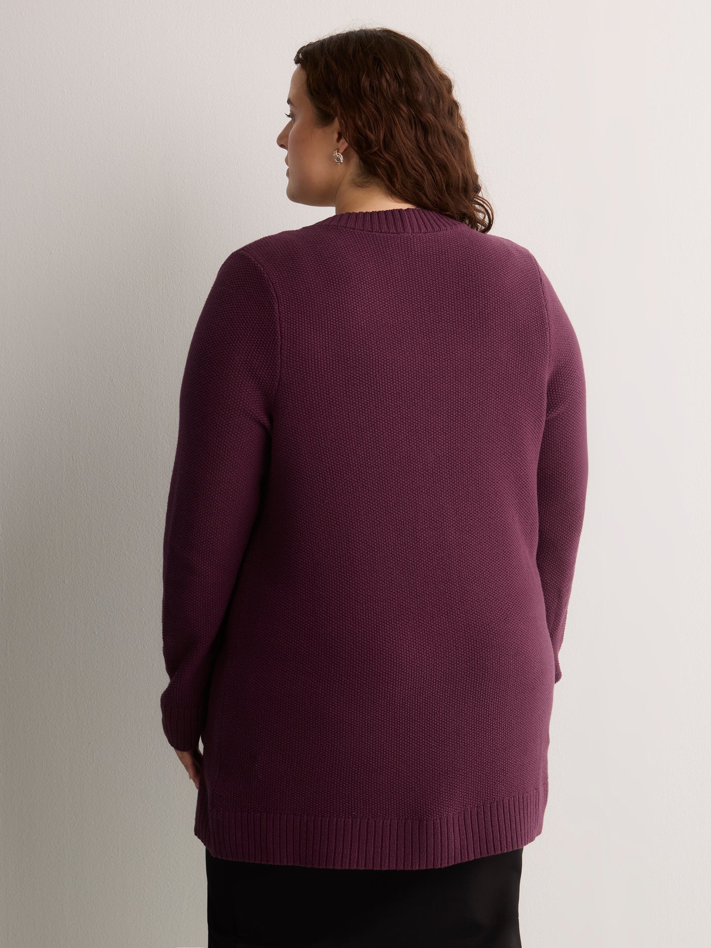 Straight-Fit V-Neck Tunic Cardigan