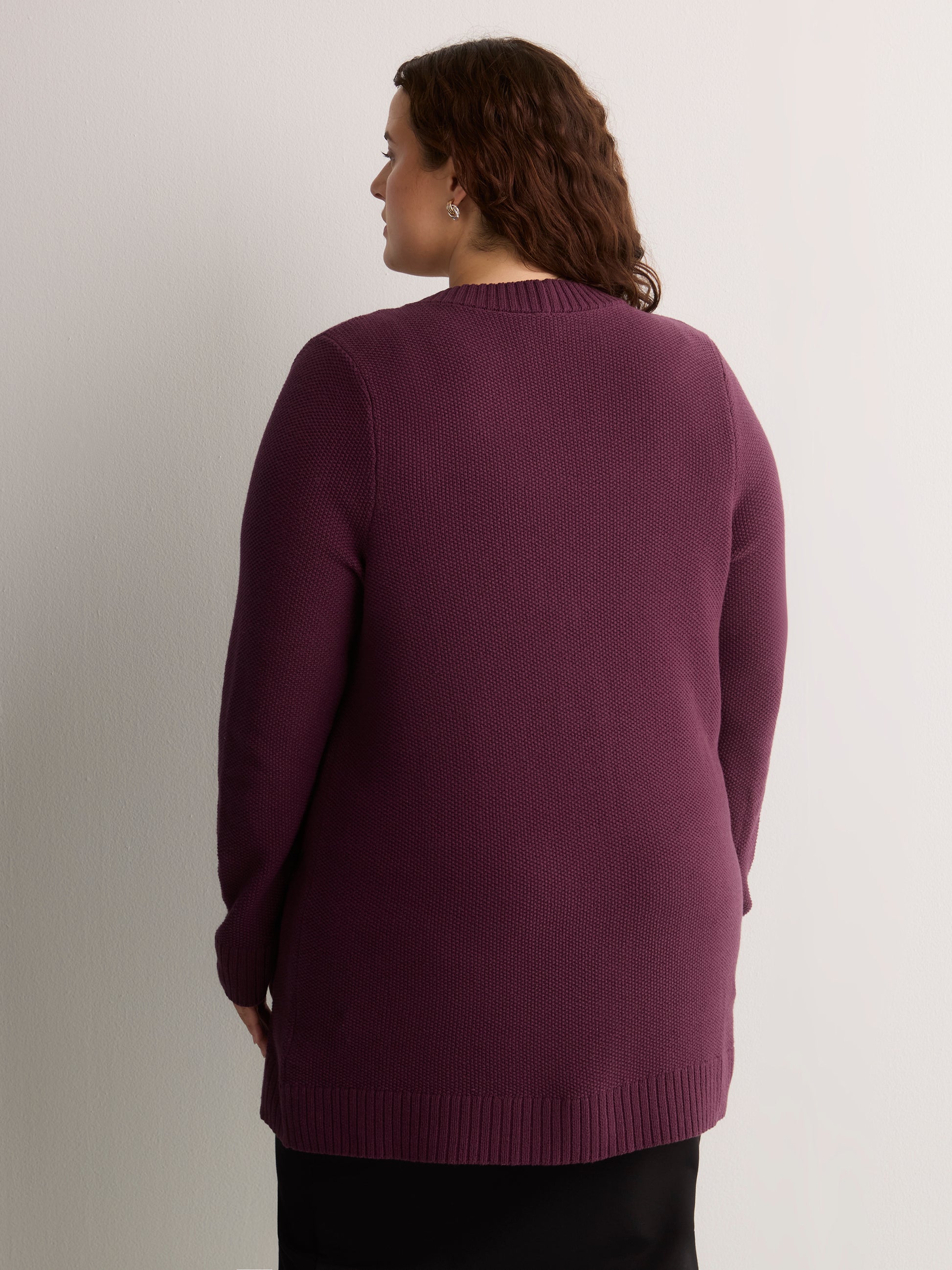 Straight-Fit V-Neck Tunic Cardigan