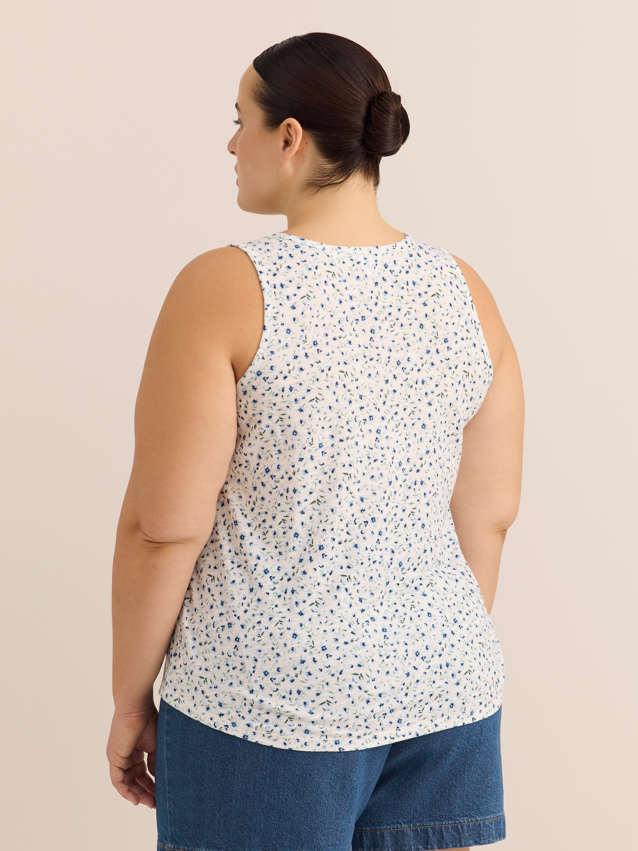 Straight Floral-Print Henley Tank Top